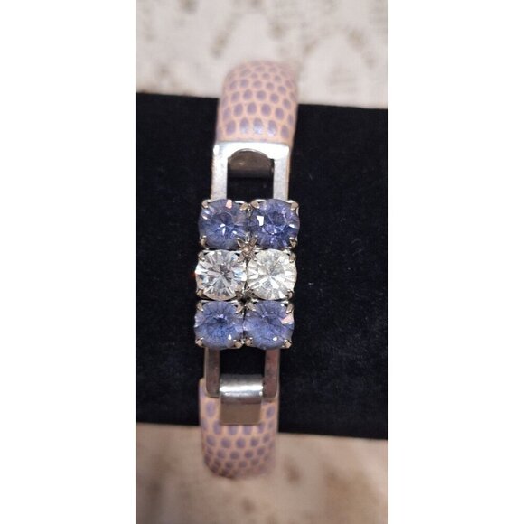 Vintage Manelli Florence Silver & Purple Rhinestone Snake Embossed Bracelet - Picture 3 of 10